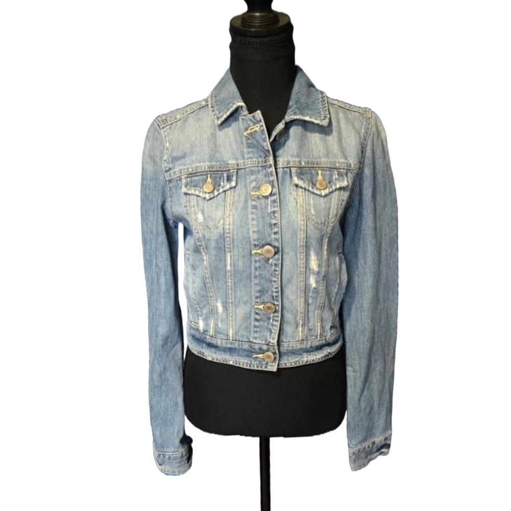 American Eagle Distressed Denim Jacket Small Y2K Trucker Jean Almost Vintage '09